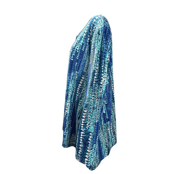 Bon Worth XL Blue Teal Abstract Print Keyhole Tunic Top Lightweight Stretchy Lay - Picture 3 of 8
